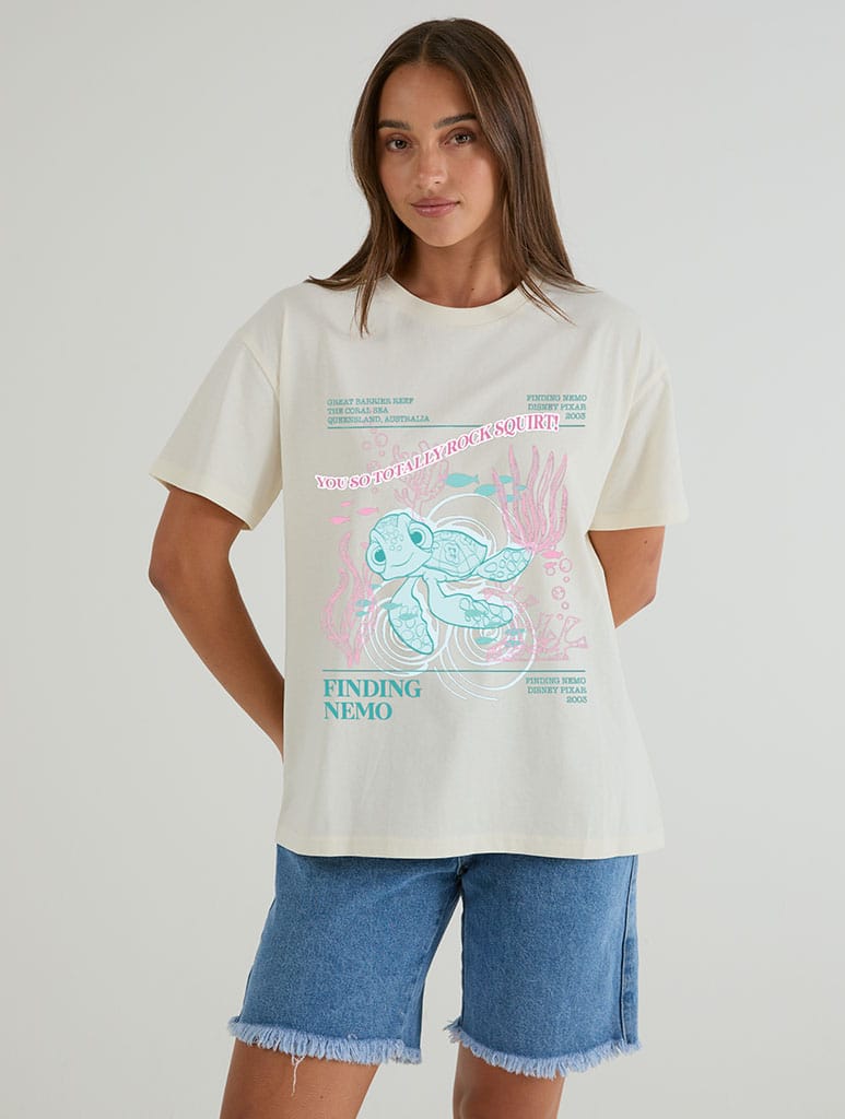 Disney Pixar Finding Nemo Squirt Front Print T-Shirt In White Tops & T-Shirts Skinnydip London