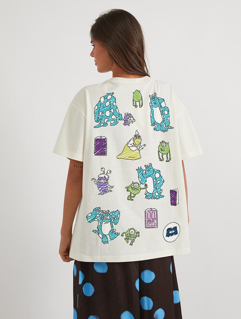 Disney Pixar Monsters Inc Doodle T-Shirt In White Tops & T-Shirts Skinnydip London