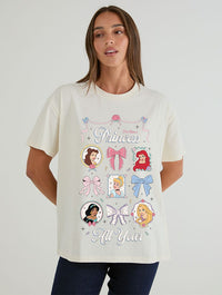 Disney Princess All Year Front Print T-Shirt In White Tops & T-Shirts Skinnydip London