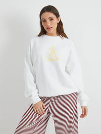 Disney Princess Castle Belle Sweatshirt in White Hoodies & Sweatshirts Skinnydip London
