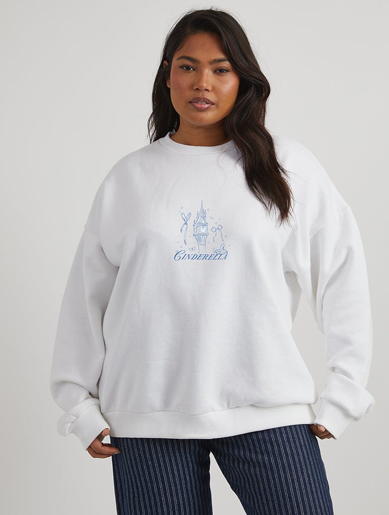 Disney Princess Castle Cinderella Sweatshirt in White Hoodies & Sweatshirts Skinnydip London