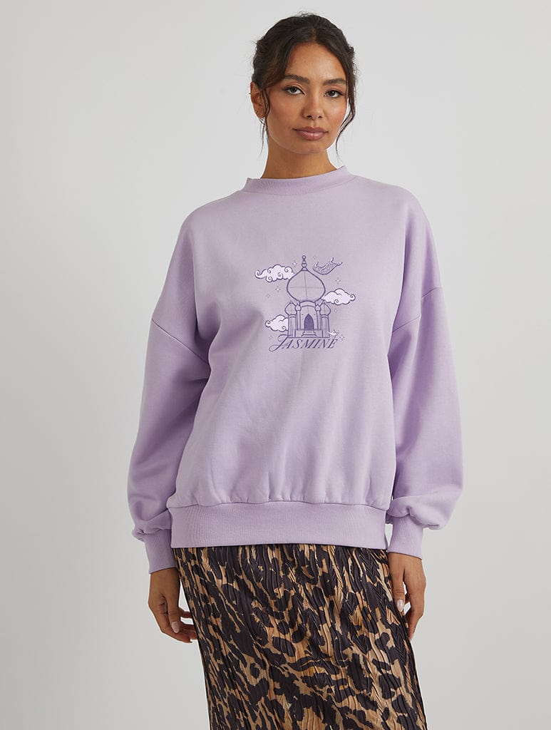 Disney Princess Castle Jasmine Sweatshirt in Lilac Hoodies & Sweatshirts Skinnydip London