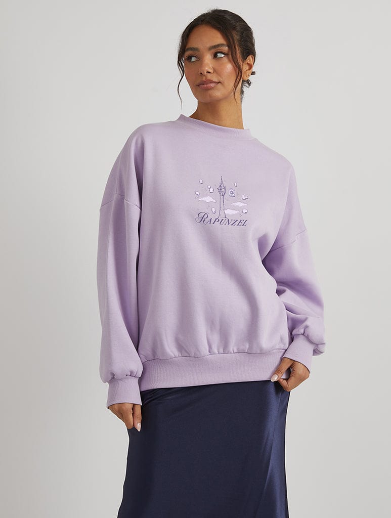 Disney Princess Castle Rapunzel Sweatshirt in Lilac Hoodies & Sweatshirts Skinnydip London