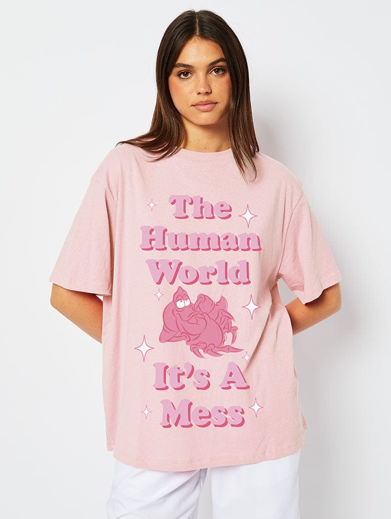 Disney Sebastian Slogan T-Shirt in Pink Tops & T-Shirts Skinnydip London