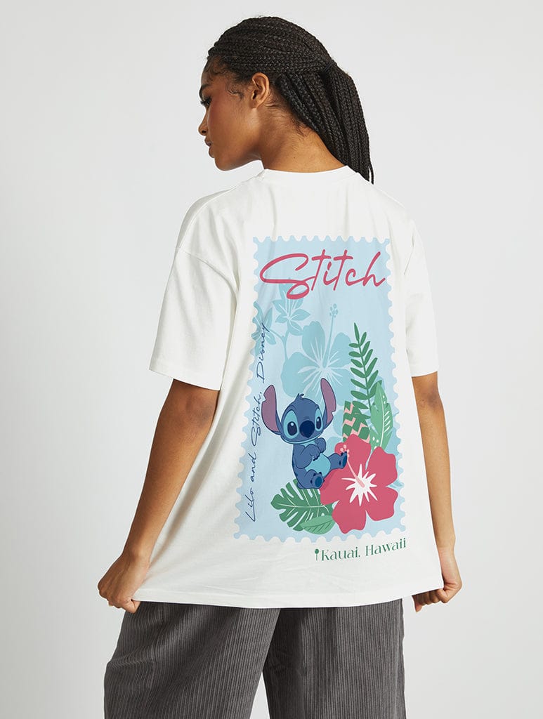 Disney Stitch Hawaii Stamp T-Shirt In White Tops & T-Shirts Skinnydip London