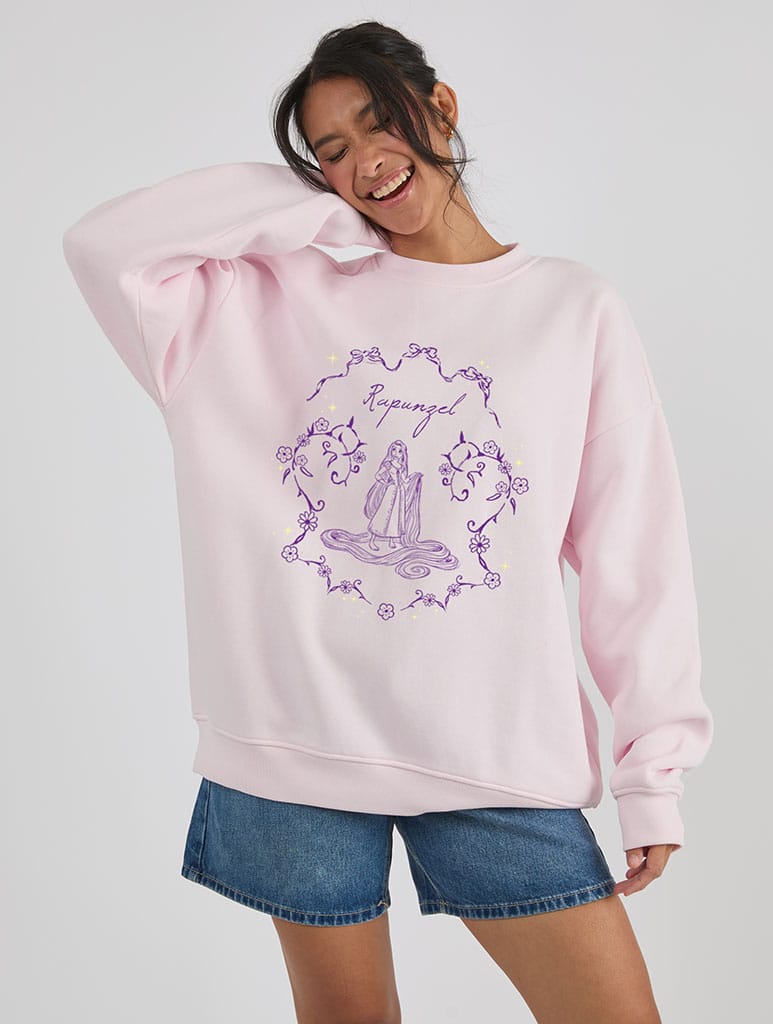 Disney Tangled Floral Sweatshirt In Pink Hoodies & Sweatshirts Skinnydip London