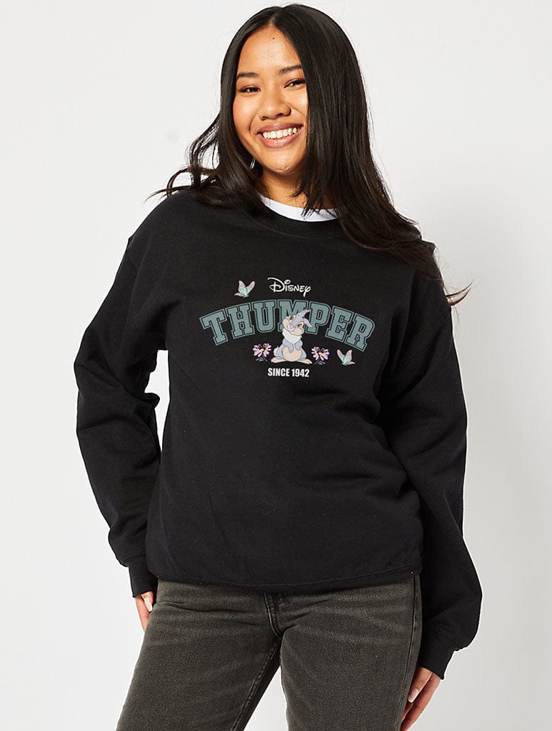 Disney Thumper Varsity Sweatshirt In Black Hoodies & Sweatshirts Skinnydip London