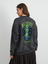 Disney Toy Story Aliens Varsity Sweatshirt In Acid Wash Hoodies & Sweatshirts Skinnydip London