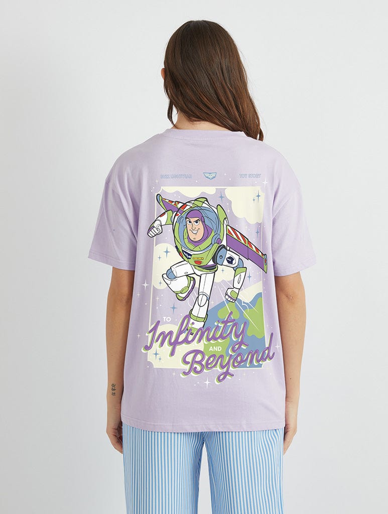 Disney Toy Story Buzz Lightyear Infinity and Beyond T-Shirt In Lilac Tops & T-Shirts Skinnydip London