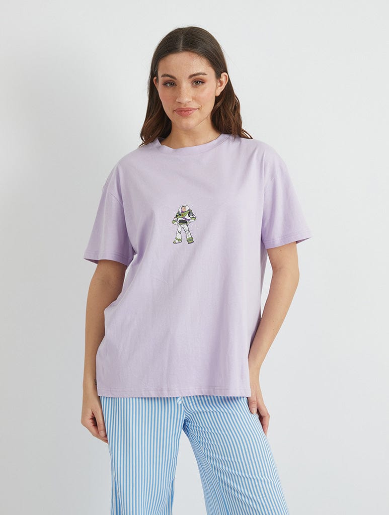 Disney Toy Story Buzz Lightyear Infinity and Beyond T-Shirt In Lilac Tops & T-Shirts Skinnydip London