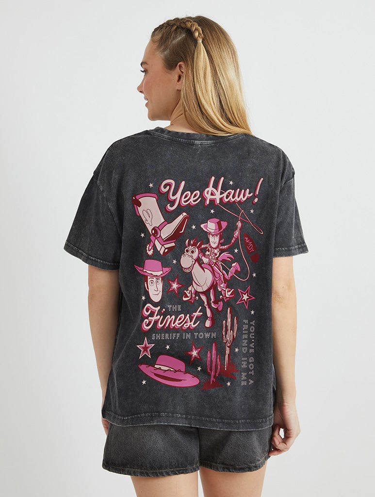 Disney Toy Story Woody Finest Sheriff T-Shirt In Acid Wash Tops & T-Shirts Skinnydip London