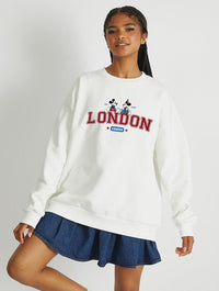 Disney Varsity Mickey London Sweatshirt In White Hoodies & Sweatshirts Skinnydip London