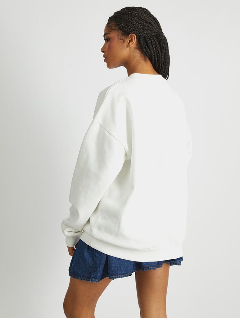 Disney Varsity Mickey London Sweatshirt In White Hoodies & Sweatshirts Skinnydip London