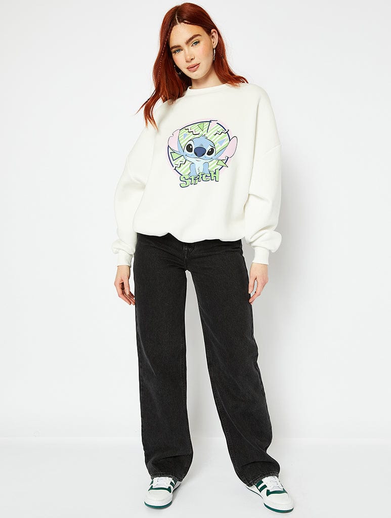 Disney Vintage Style Stitch Graphic Oversized Sweatshirt In Cream Hoodies & Sweatshirts Skinnydip London