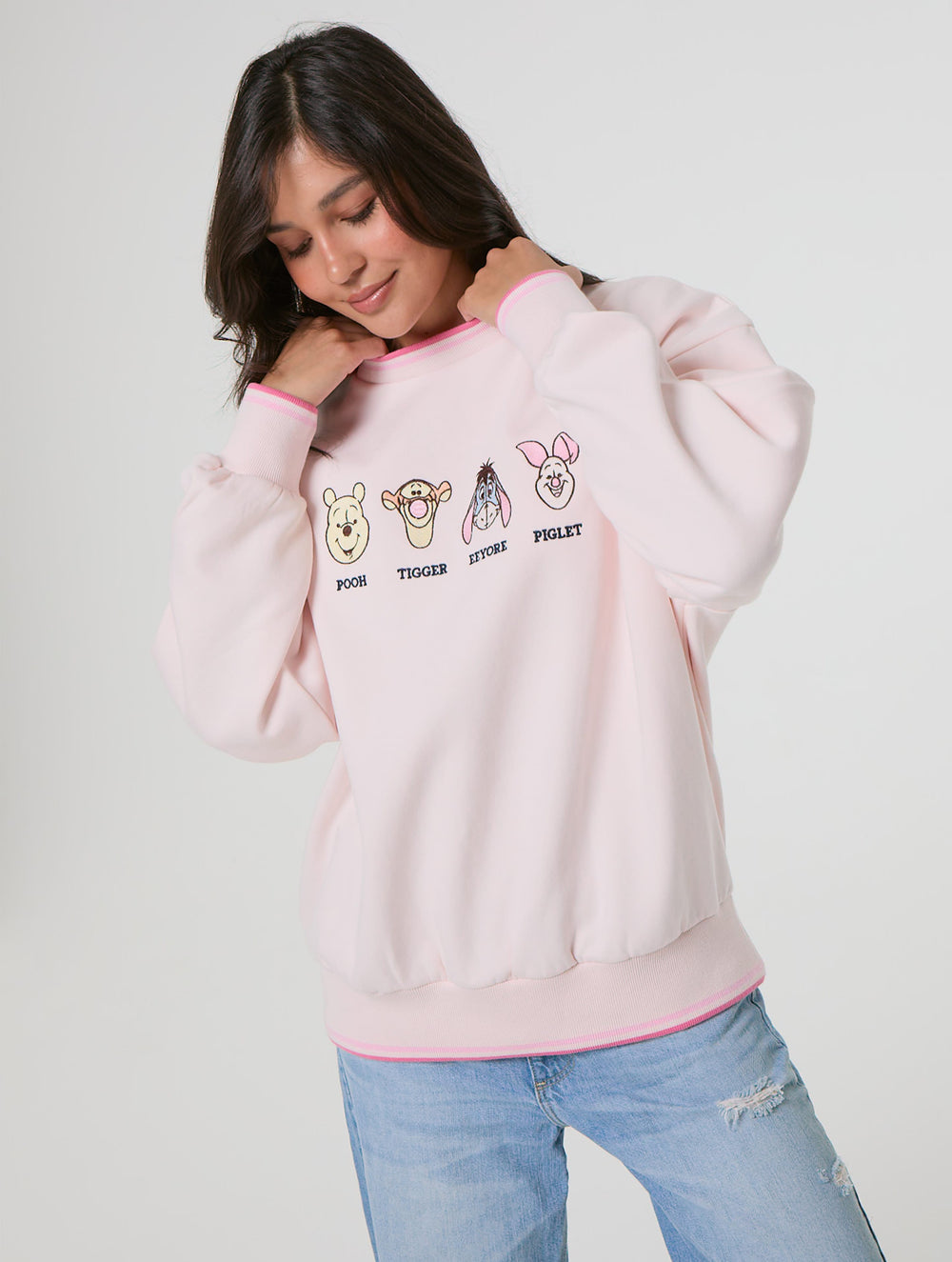 Disney Winnie The Pooh Embroidered Sweatshirt in Pink Hoodies and Sweatshirts Skinnydip London