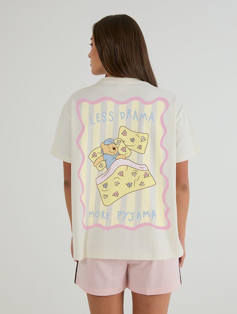 Disney Winnie The Pooh Less Drama More Pyjama T-Shirt In White Tops & T-Shirts Skinnydip London