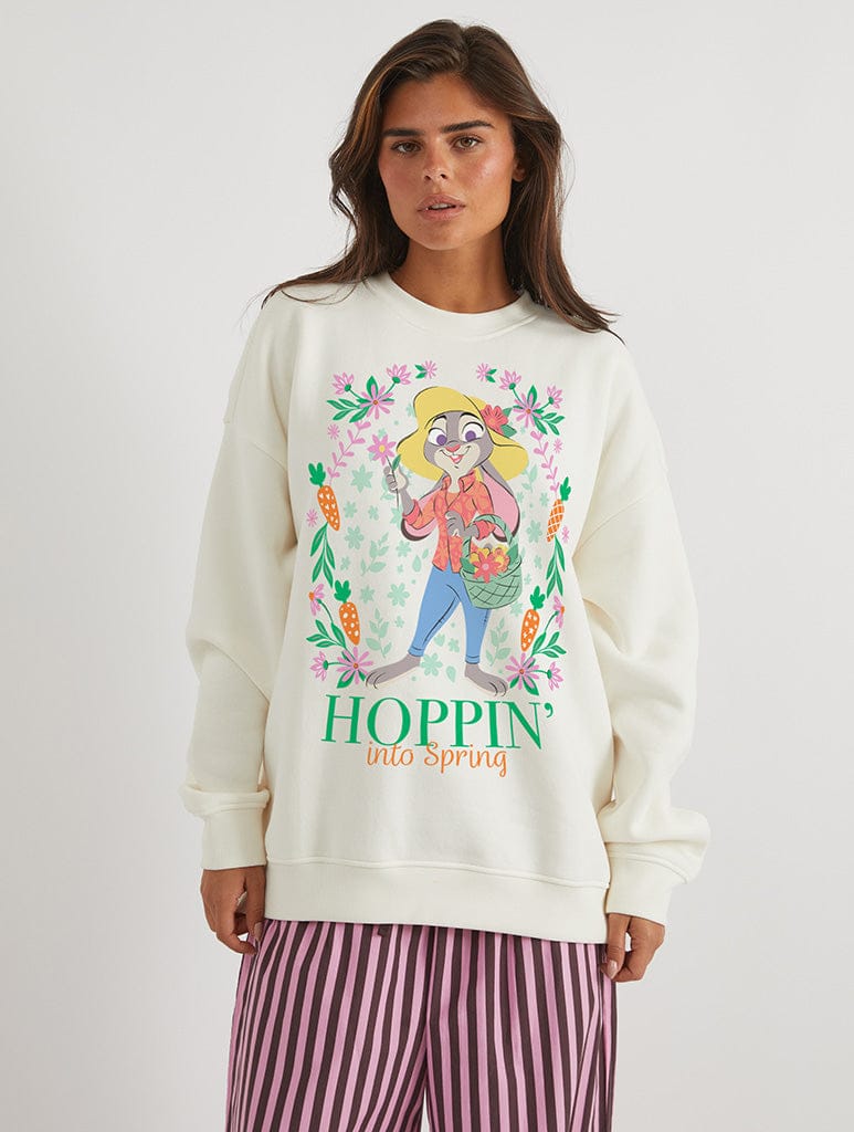 Disney Zootopia Hoppin' Into Spring Sweatshirt In White Hoodies & Sweatshirts Skinnydip London