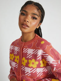 Dogstooth Flower Knitted Cardigan Jumpers & Cardigans Skinnydip London