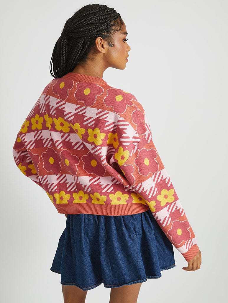 Dogstooth Flower Knitted Cardigan Jumpers & Cardigans Skinnydip London