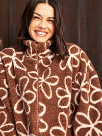 Doodle Flower Borg Jacket in Brown Coats & Jackets Skinnydip London