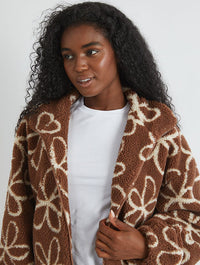 Doodle Flower Borg Jacket in Brown Coats & Jackets Skinnydip London