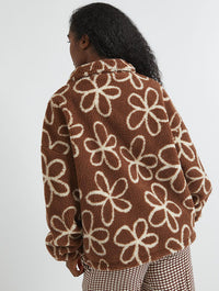 Doodle Flower Borg Jacket in Brown Coats & Jackets Skinnydip London