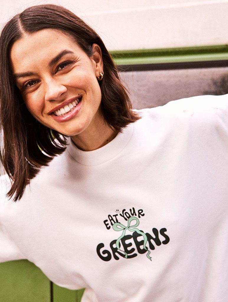 Eat Your Greens Sweatshirt In White Hoodies & Sweatshirts Skinnydip London