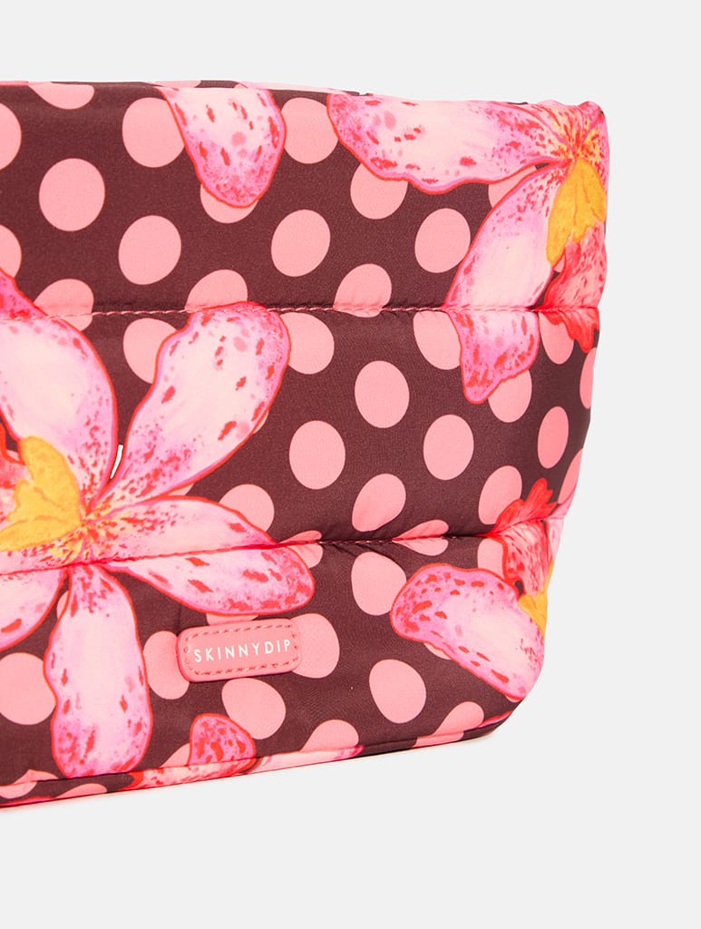 Exotic Orchids Polka Dot Pillow Pouch Makeup Bag in Pink Makeup Bags & Wash Bags Skinnydip London