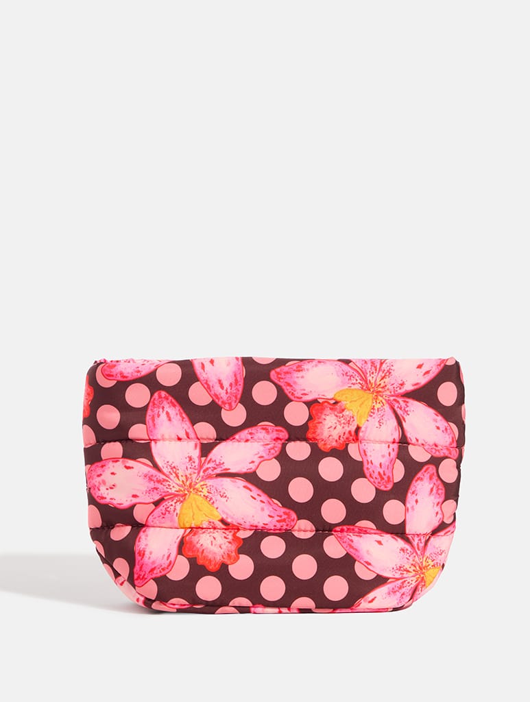 Exotic Orchids Polka Dot Pillow Pouch Makeup Bag in Pink Makeup Bags & Wash Bags Skinnydip London