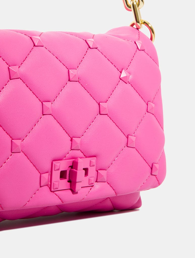 Farah Pink Studded Quilt Chain Shoulder Bag Bags Skinnydip London