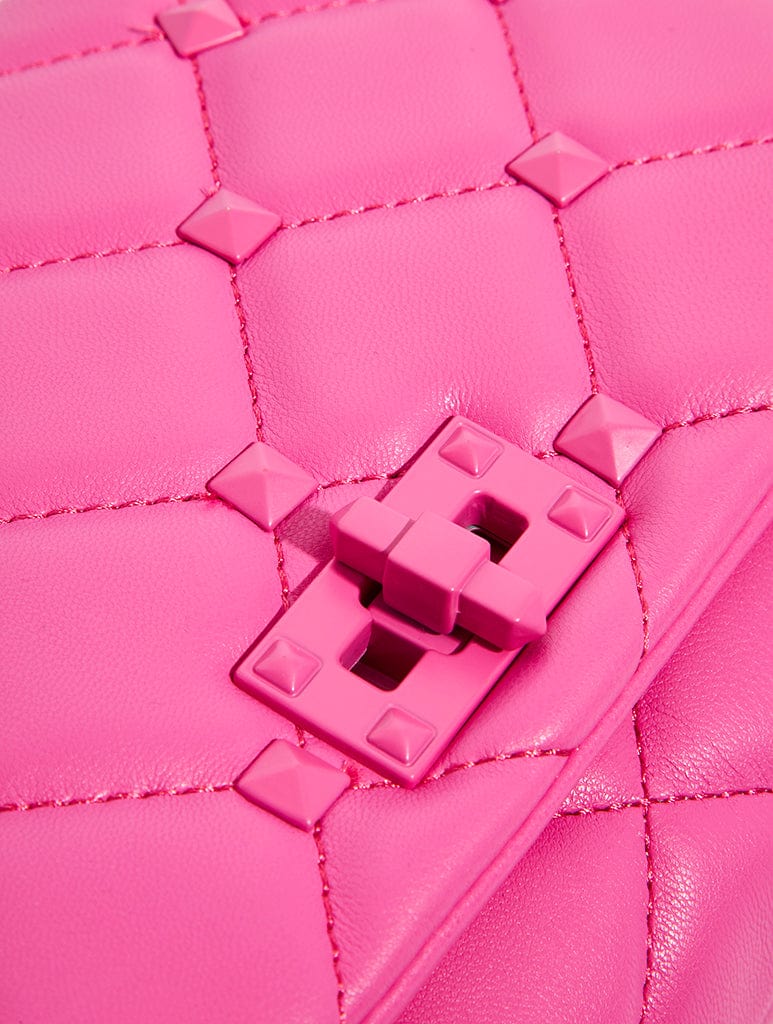 Farah Pink Studded Quilt Chain Shoulder Bag Bags Skinnydip London