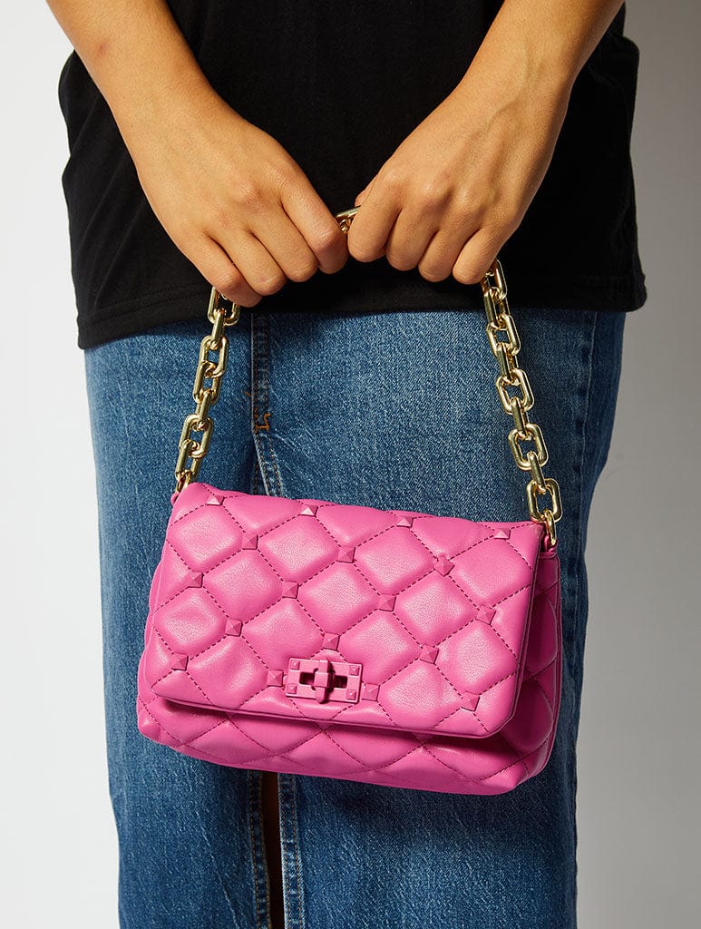 Farah Pink Studded Quilt Chain Shoulder Bag Bags Skinnydip London
