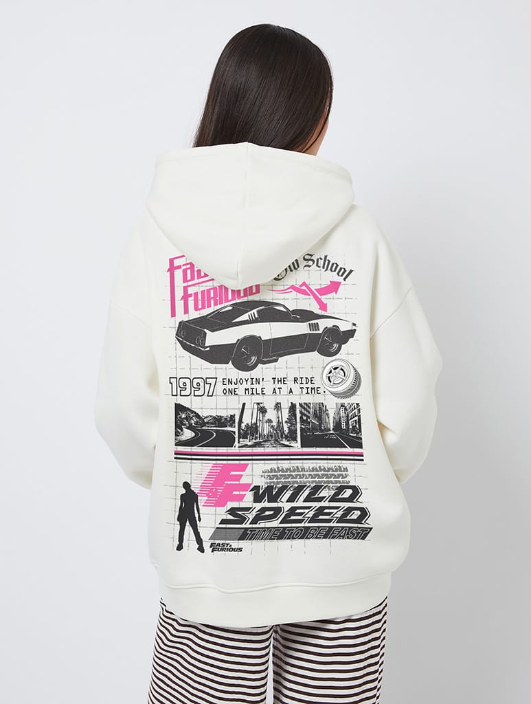 Fast & Furious x Skinnydip Car Hoodie In White Hoodies & Sweatshirts Skinnydip London