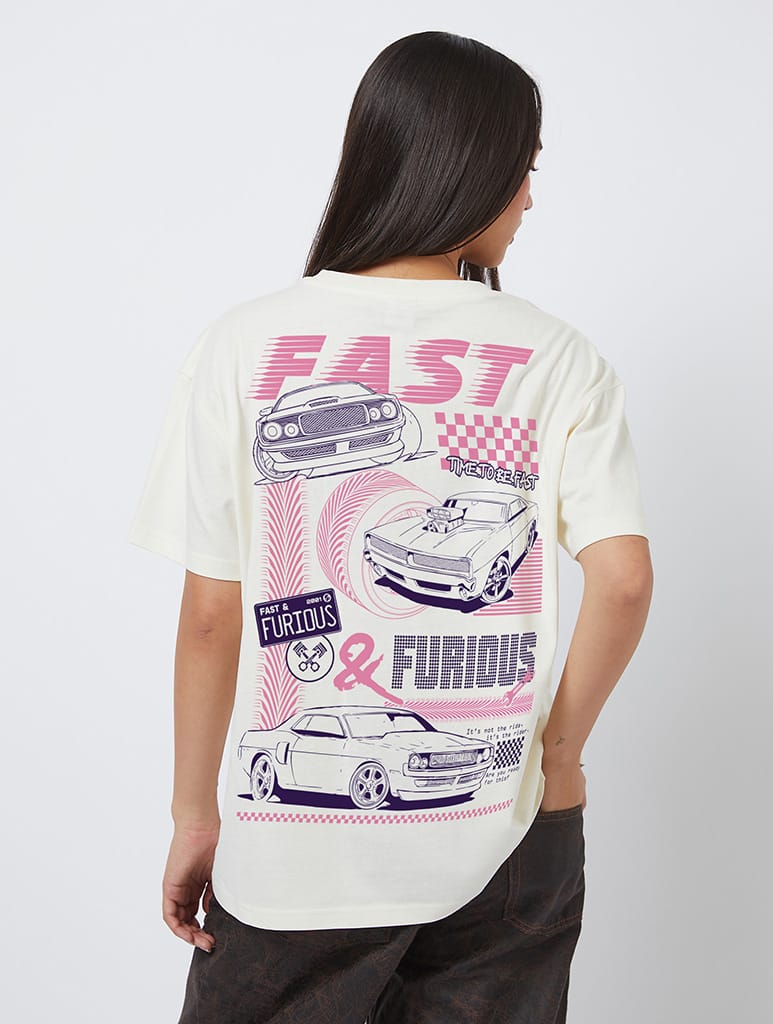 Fast & Furious x Skinnydip Poster T-Shirt In White Tops & T-Shirts Skinnydip London