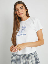 Feline Lucky Baby T-Shirt in White Tops & T-Shirts Skinnydip London
