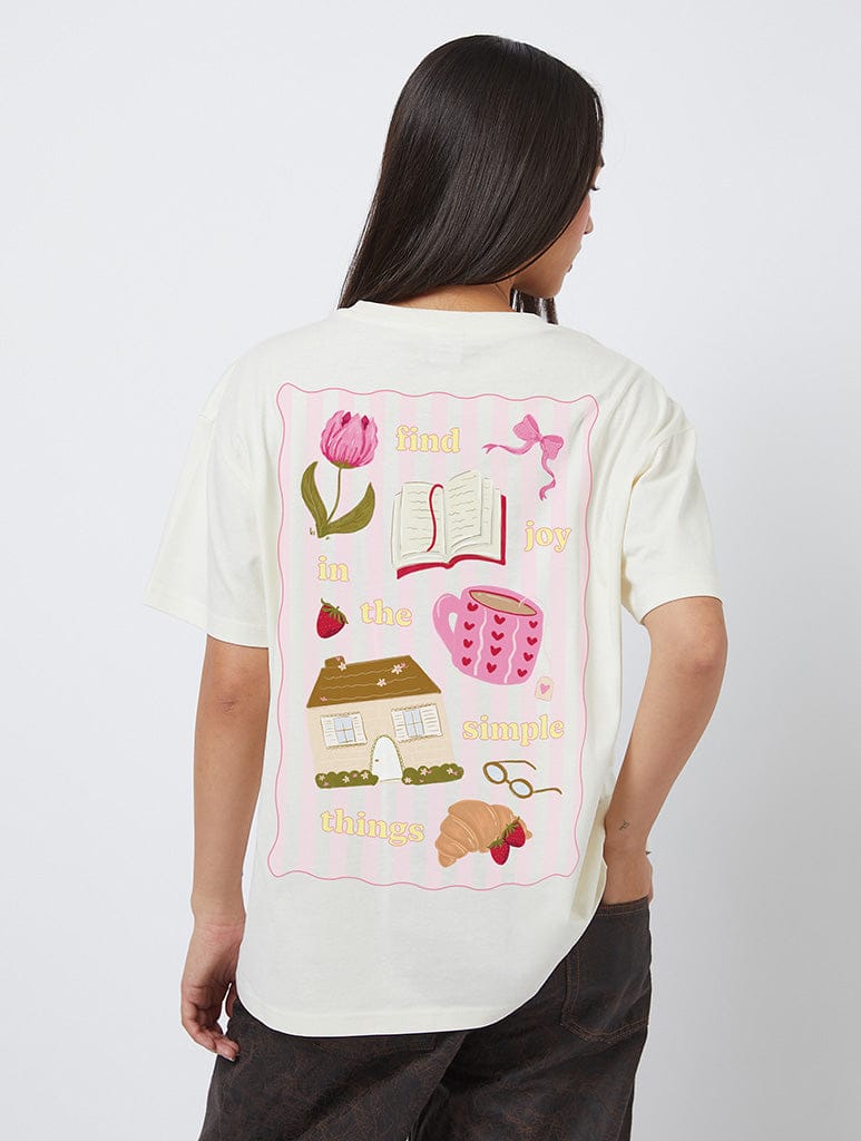 Find Joy In The Simple Things T-Shirt In White Tops & T-Shirts Skinnydip London