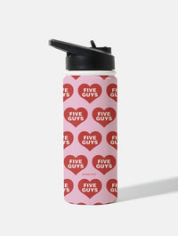Five Guys x Skinnydip Pink Hearts 18oz Stainless Steel Water Bottle Water Bottles Skinnydip London