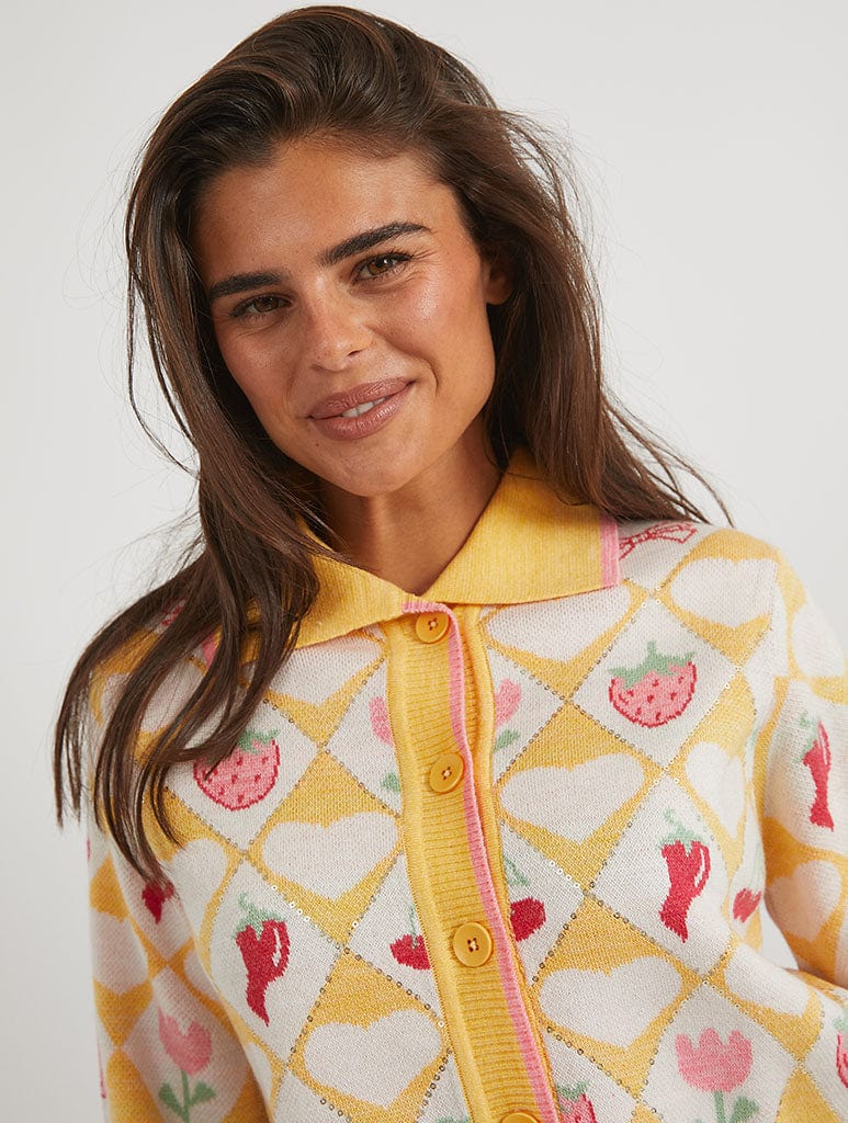 Floral Diamond Knitted Cardigan Jumpers & Cardigans Skinnydip London