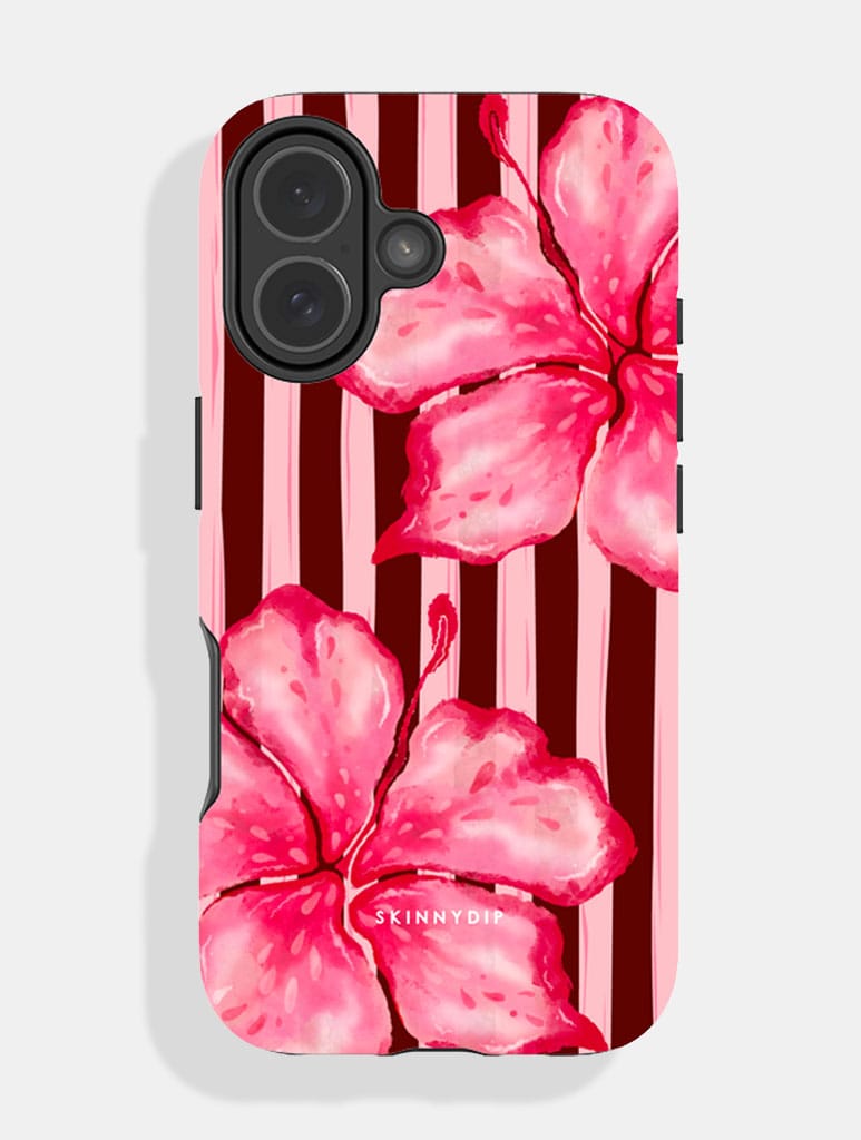 Floral Stripe Pink and Brown Ultra Protective iPhone Case Phone Cases Skinnydip London