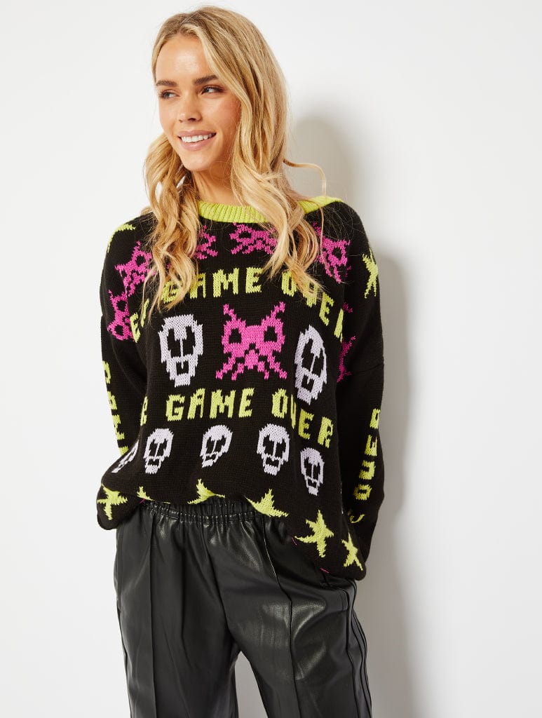 Game Over Black Knitted Jumper Jumpers & Cardigans Skinnydip London