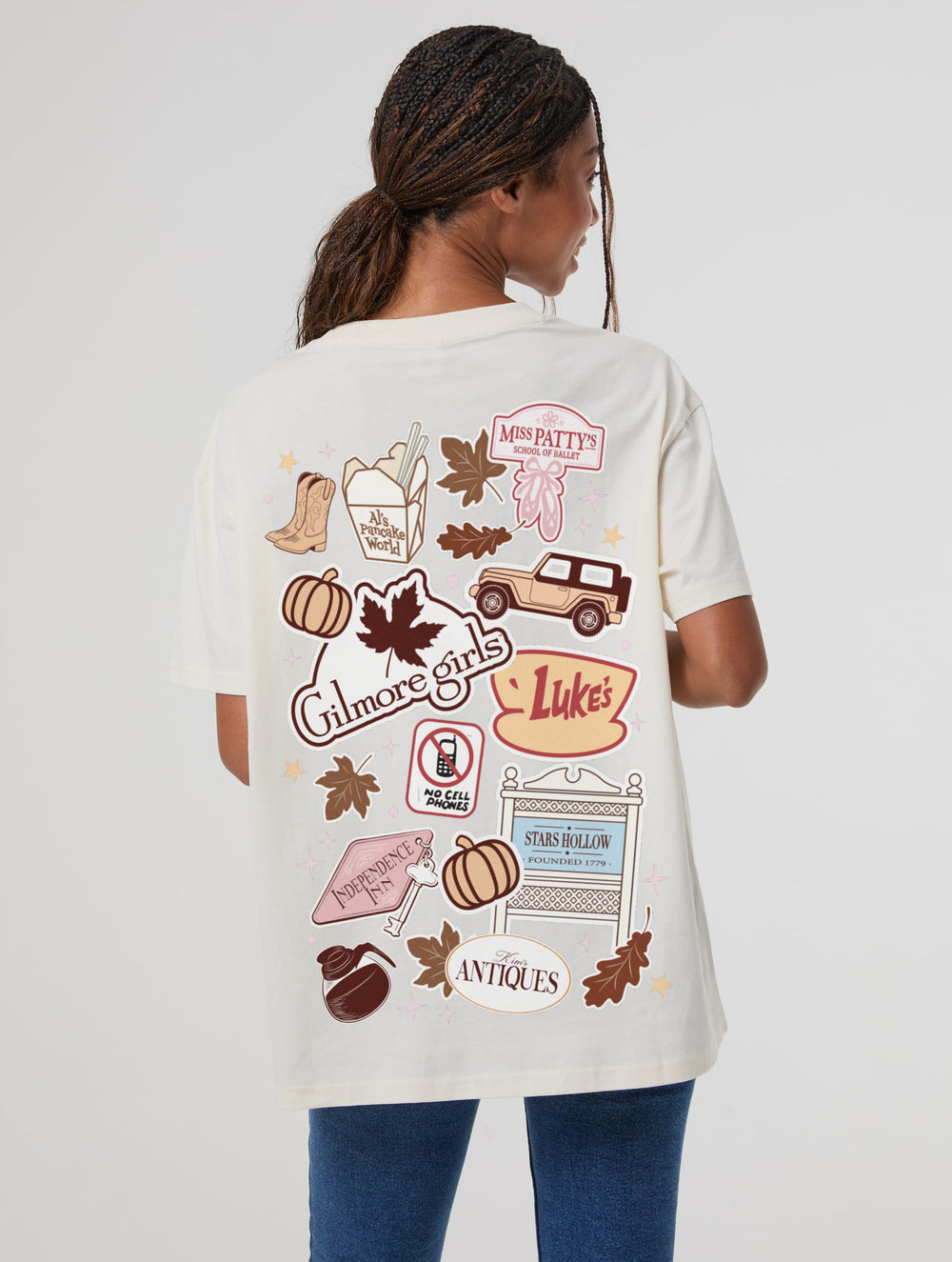Gilmore Girls x Skinnydip Sticker T-Shirt In White Tops & T-Shirts Skinnydip London