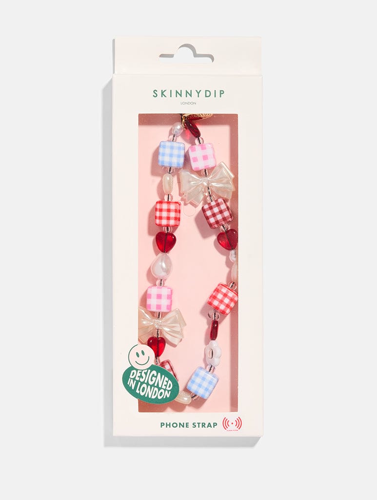 Gingham Heart Beaded Strap Phone Grips Skinnydip London