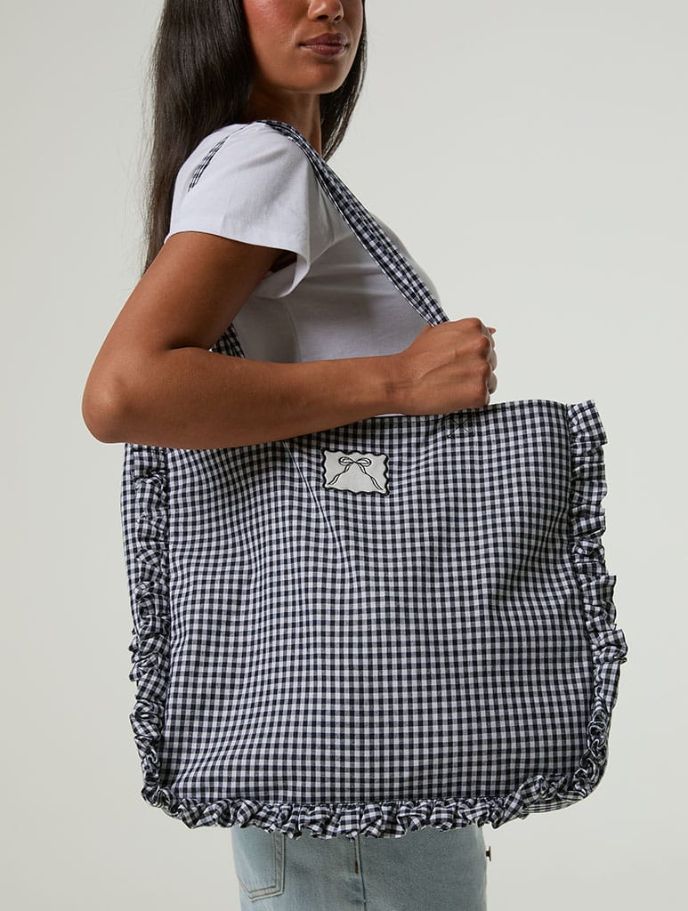 Gingham Ruffle Tote Bag Tote Bags Skinnydip London