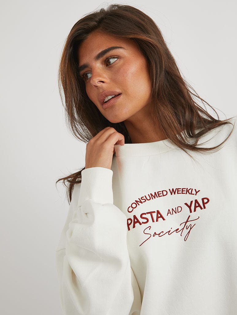 Girl Dinner Society Sweatshirt in Ecru Hoodies & Sweatshirts Skinnydip London