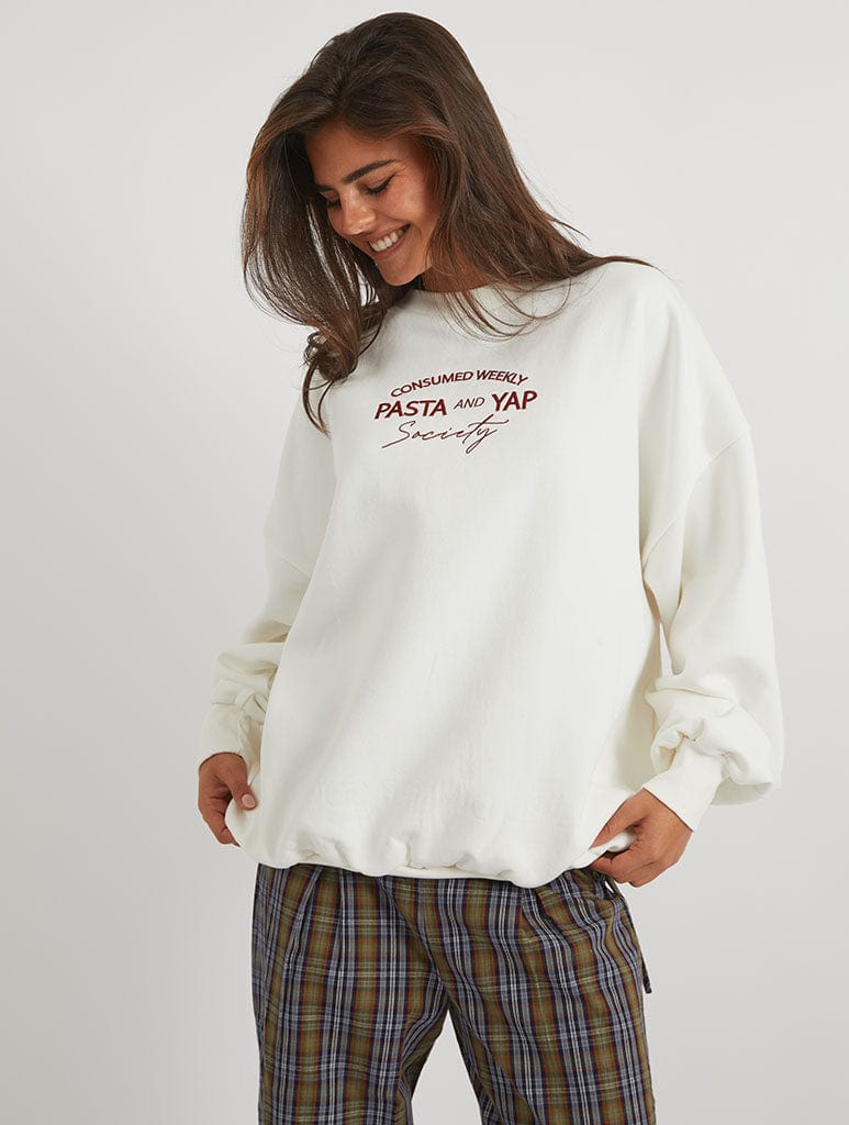 Girl Dinner Society Sweatshirt in Ecru Hoodies & Sweatshirts Skinnydip London