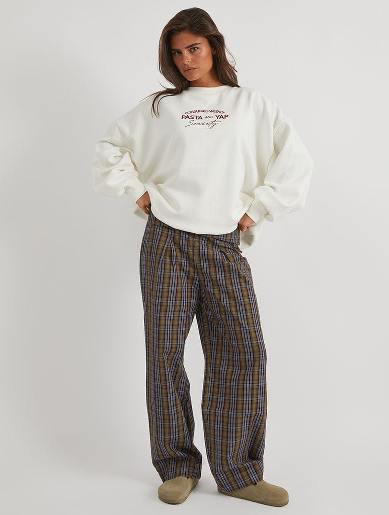 Girl Dinner Society Sweatshirt in Ecru Hoodies & Sweatshirts Skinnydip London