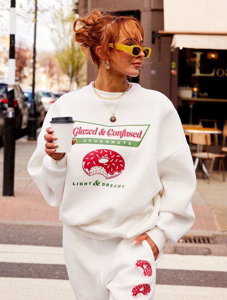 Glazed And Confused Oversized Ecru Sweatshirt Hoodies & Sweatshirts Skinnydip London