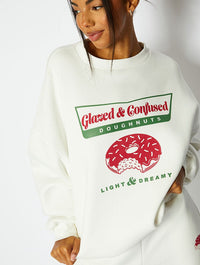 Glazed And Confused Oversized Ecru Sweatshirt Hoodies & Sweatshirts Skinnydip London