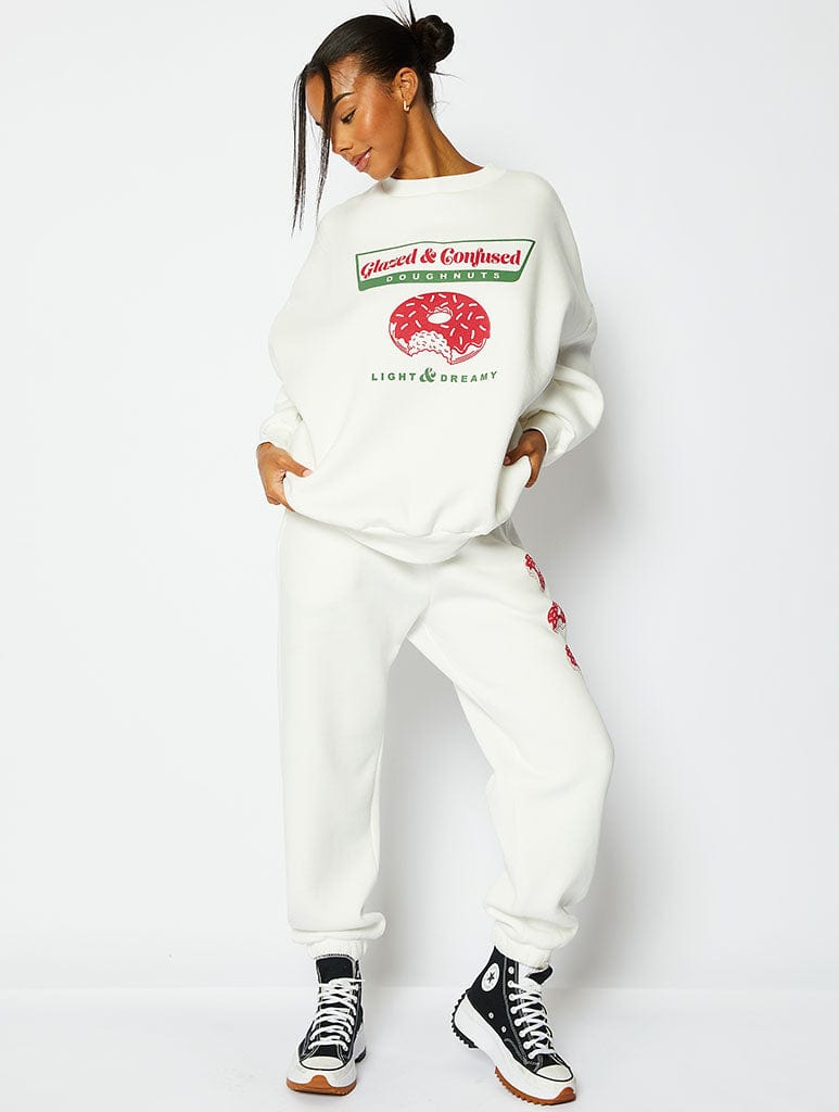 Glazed And Confused Oversized Ecru Sweatshirt Hoodies & Sweatshirts Skinnydip London