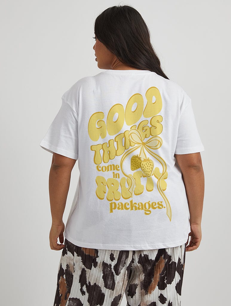Good Things Come in Fruity Packages T-Shirt in Ecru Tops & T-Shirts Skinnydip London